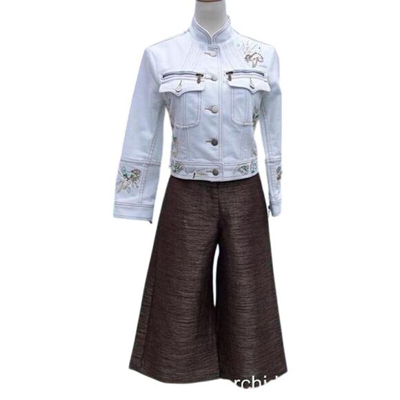 Cache Expresso Textured Crop Gaucho Pant New Poly Linen Blend Cropped NWT $118 - Picture 6 of 10